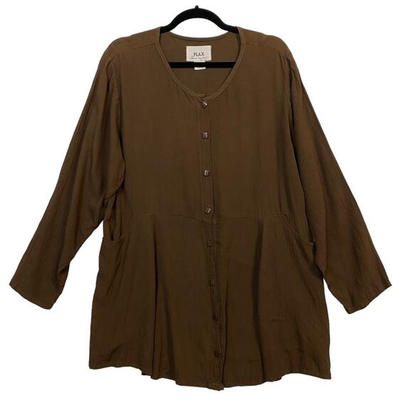 Flax Brown Button Up Long Sleeve Lagenlook Tunic Top Size Small - Picture 1 of 7